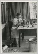 Marion Cartwright in pottery studio