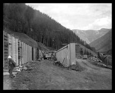 Construction of snow sheds in Rogers Pass