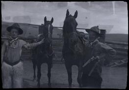 Connie O'Keefe with his friend, Roddy, and two horses
