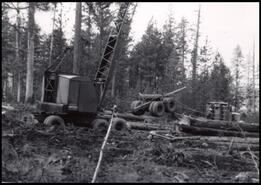 Unloading log trailer with crane