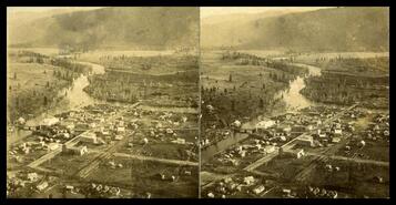Two views of downtown Grand Forks and the meeting of the Granby & Kettle Rivers from top of Observation Mountain