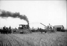 Steam threshing machinery on the Prairies