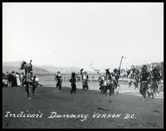 Indigenous Nez Perce performing traditional dance at Kin Race Track during Vernon Days celebrations