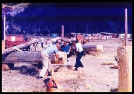 Bert Vansickle and Art Holding using a two man saw in logger sports
