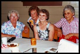 Doris (Gleed) Philips, Nora McGrath, Mary Carter Jeglum and Beryl (Harrop) Smith at Okanagan Centre homecoming