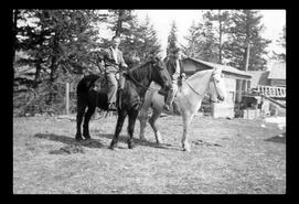 Claude and Victoria Bissell riding horses in Oyama