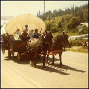 Covered wagon in Enderby's 75th anniversary parade
