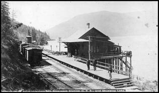 Sicamous C.P.R. station overlooking Shuswap Lake
