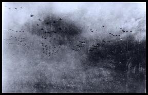 Squadrons of planes flying overhead during raid