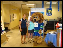 Olympian Anne-Marie Lefrancois and Joanne Georgeson with a R.B.C. 2010 mascot