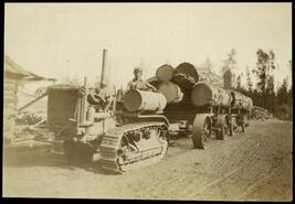 Cletrac crawler pulling logs at Demuth's camp near Princeton