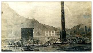 Remains of the Granby smelter after 1908 fire in Grand Forks, B.C.