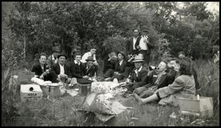 Group of Falkland berry pickers taking a break