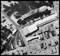 Aerial view of 25 Avenue showing Vernon Fruit Union and Vernon High School