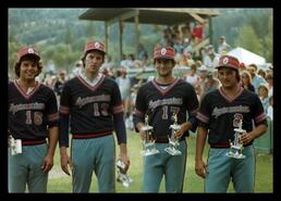 Enderby Legionnaires baseball players with trophies at the B.C. finals