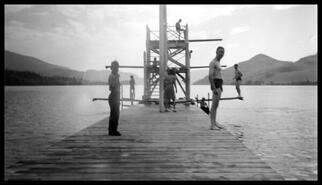 People on the diving platform at Kalamalka Lake