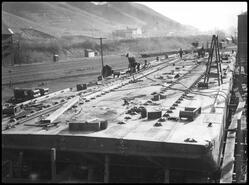 View down the deck of a C.P.R. barge under construction at Okanagan Landing