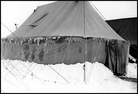 Camp Vernon tent during the winter