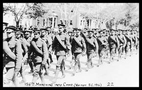 158th battalion marching into Camp Vernon