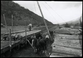 Loading logs onto railcar