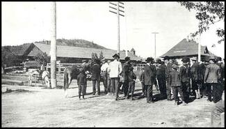 Group of men at Rossland railway station