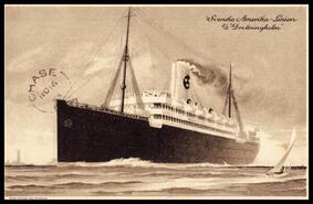 Postcard with large passenger ship
