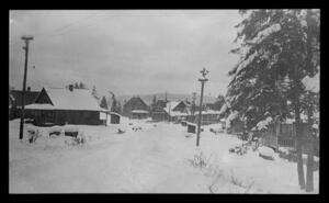 Allenby townsite houses in the snow