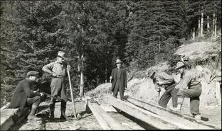 Building the tram line at the Ottawa Mine, Springer Creek