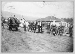 Road construction with horse drawn equipment on Wood Avenue