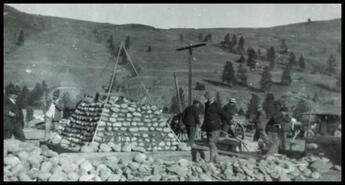 Men constructing Midway cenotaph
