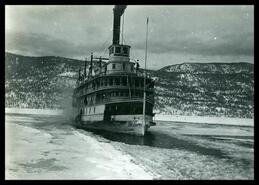 S.S. Sicamous at Okanagan Centre breaking through ice on the lake