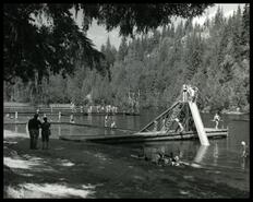 Williamson Lake slides, dock, swimming area and diving tower