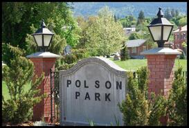 Polson Park sign at northwest corner of park