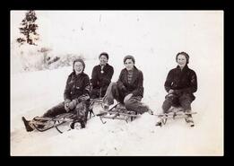 Mary Carter, Yoshiko Kobayashi, and Doris Gleed sledding