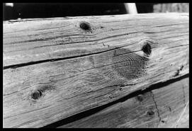 Detail of axe work on log cabin at Pierre's Point