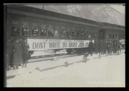 "Departure of the 54th" W.W. I soldiers on Fernie train