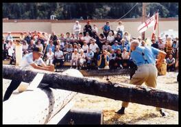 Bert Vansickle and Art Holding using a two man saw in logger sports