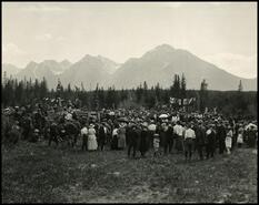 Audience watching Premier Oliver at Banff-Windermere Highway opening, Kootenay National Park