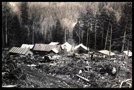 Tent bunkhouse at logging camp at Six Mile Lakes