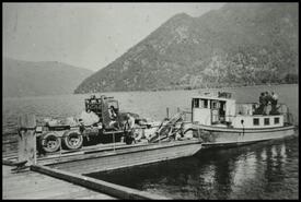 Loaded barge and tugboat Stephanie at dock