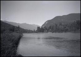 Looking across the Slocan River to the old Lingle & Johnson sawmill from the Clough ranch