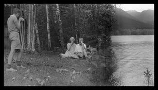 Grace and Hugh Mackie at lake having picture taken