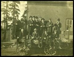 Members of the  Revelstoke lacrosse team on a wagon