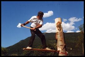 Revelstoke Timber Days log chopping contestant
