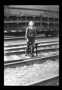 Violet Billard and Jerry the dog on C.P.R. tracks near Icehouse #1, Okanagan Landing