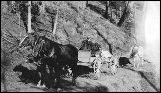 Charlie Christien with a wagon on the road in the Creighton Valley