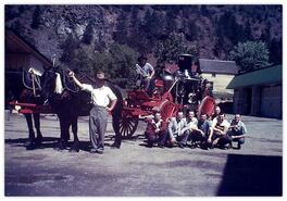 Group with horse drawn fire steam pumper, Grand Forks, B.C.