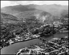 Aerial view of Trail and the smelter, 1960s
