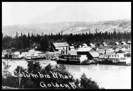 Four river boats tied up at the Columbia wharf, Golden, B.C.