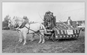 Spallumcheen float at Interior Provincial Exhibition driven by J.W. Cross, Sandy Grant's team